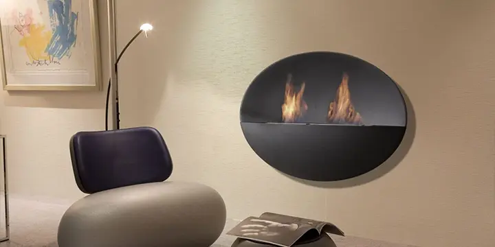 Wall mounted bioethanol fireplaces placed on the wall in modern interior