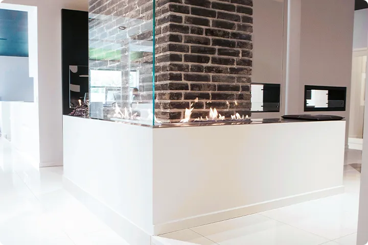 Wall mounted bioethanol fireplaces placed on the wall in modern interior