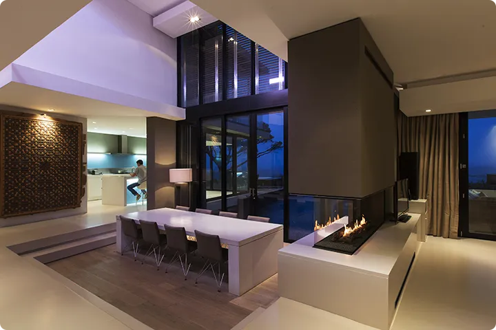 Wall mounted bioethanol fireplaces placed on the wall in modern interior