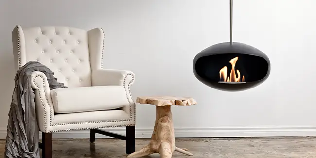 Wall mounted bioethanol fireplaces placed on the wall in modern interior