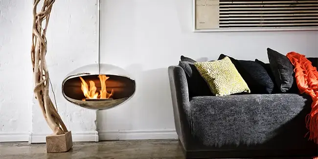 Wall mounted bioethanol fireplaces placed on the wall in modern interior
