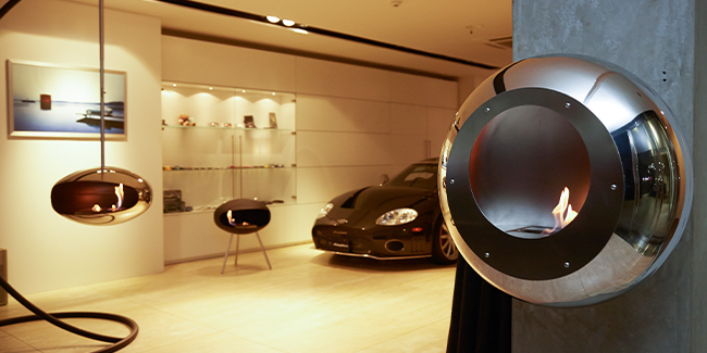 Wall mounted bioethanol fireplaces placed on the wall in modern interior