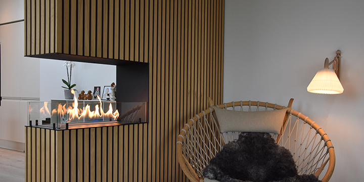 Wall mounted bioethanol fireplaces placed on the wall in modern interior