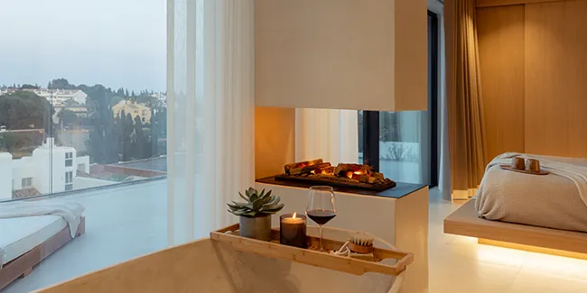 Wall mounted bioethanol fireplaces placed on the wall in modern interior