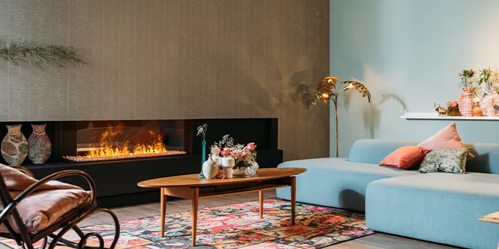 Wall mounted bioethanol fireplaces placed on the wall in modern interior