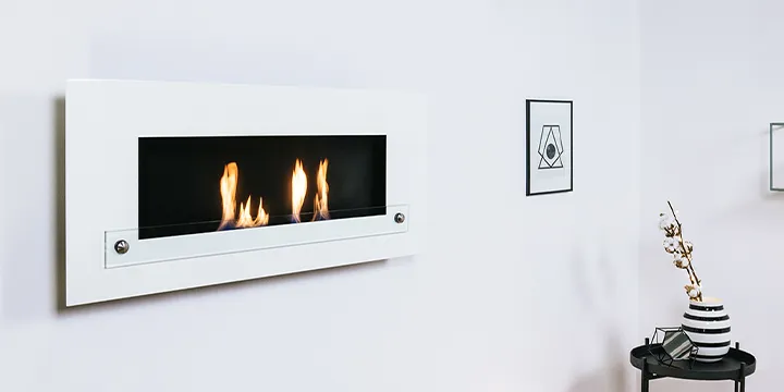 Wall mounted bioethanol fireplaces placed on the wall in modern interior