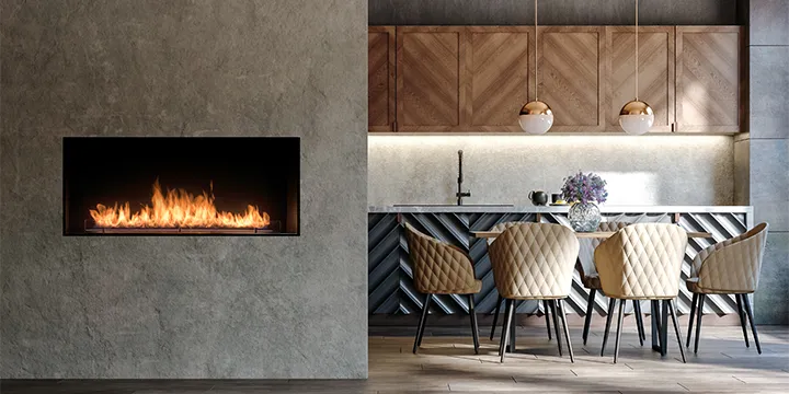 Wall mounted bioethanol fireplaces placed on the wall in modern interior