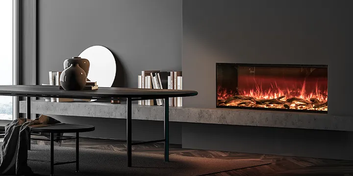 Wall mounted bioethanol fireplaces placed on the wall in modern interior