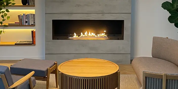 Wall mounted bioethanol fireplaces placed on the wall in modern interior