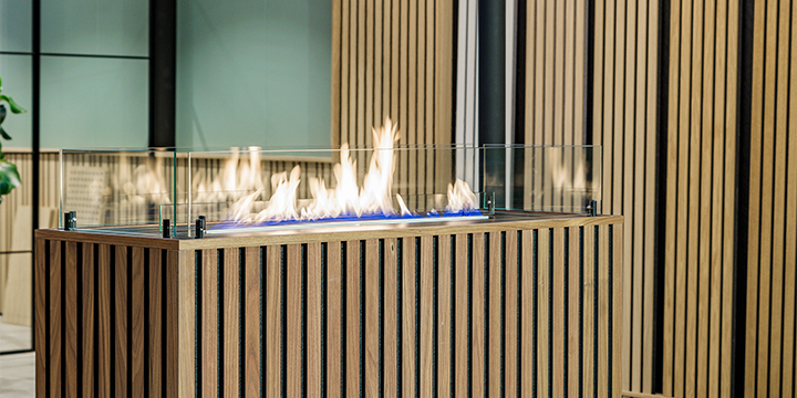 Wall mounted bioethanol fireplaces placed on the wall in modern interior