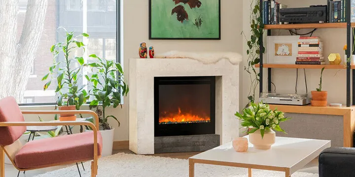 Wall mounted bioethanol fireplaces placed on the wall in modern interior