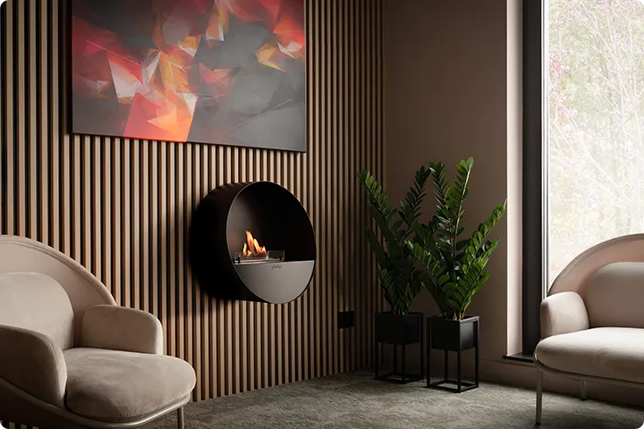 Wall mounted bioethanol fireplaces placed on the wall in modern interior