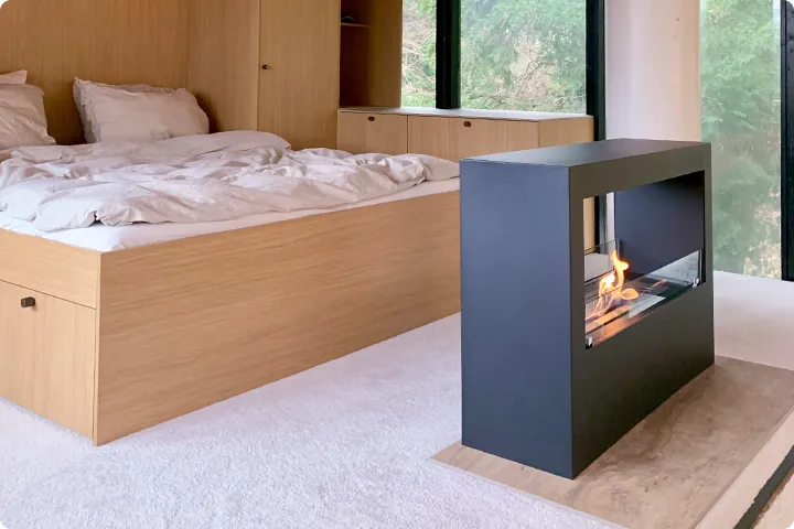 Wall mounted bioethanol fireplaces placed on the wall in modern interior
