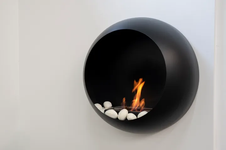 Wall mounted bioethanol fireplaces placed on the wall in modern interior