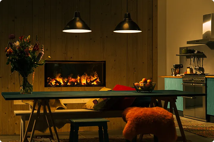 Wall mounted bioethanol fireplaces placed on the wall in modern interior