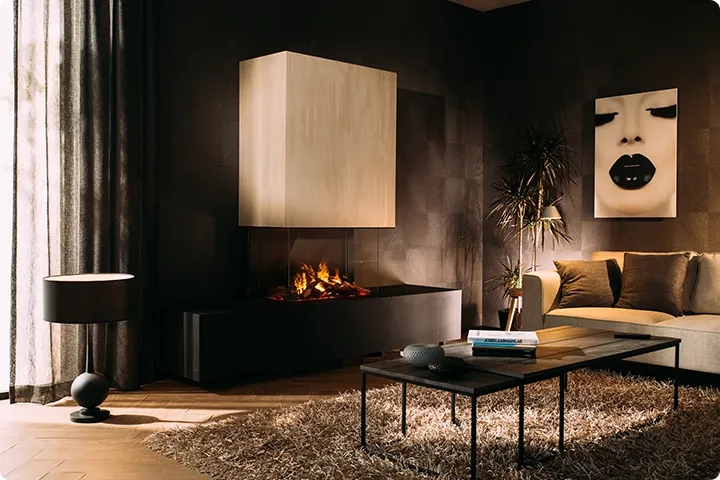 Wall mounted bioethanol fireplaces placed on the wall in modern interior