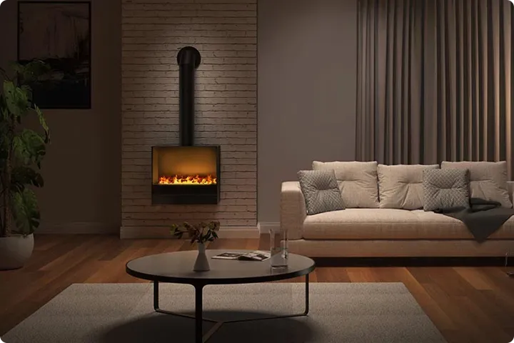 Wall mounted bioethanol fireplaces placed on the wall in modern interior