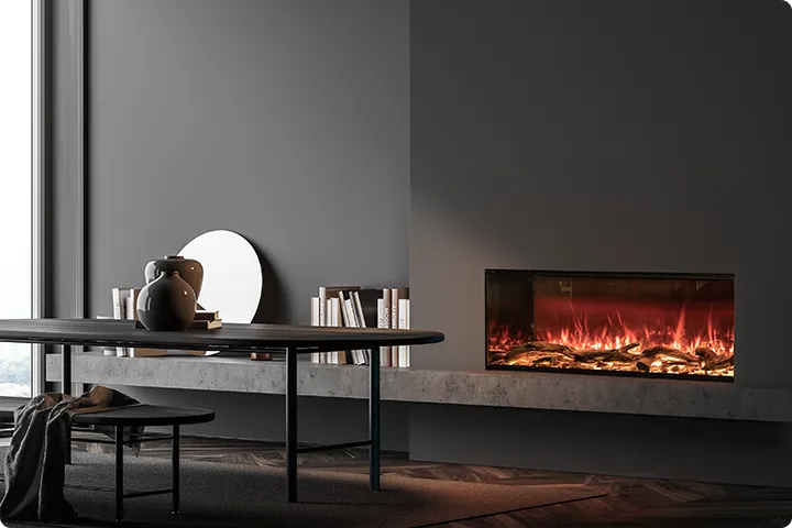 Wall mounted bioethanol fireplaces placed on the wall in modern interior
