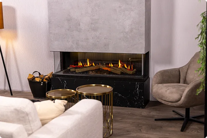 Wall mounted bioethanol fireplaces placed on the wall in modern interior