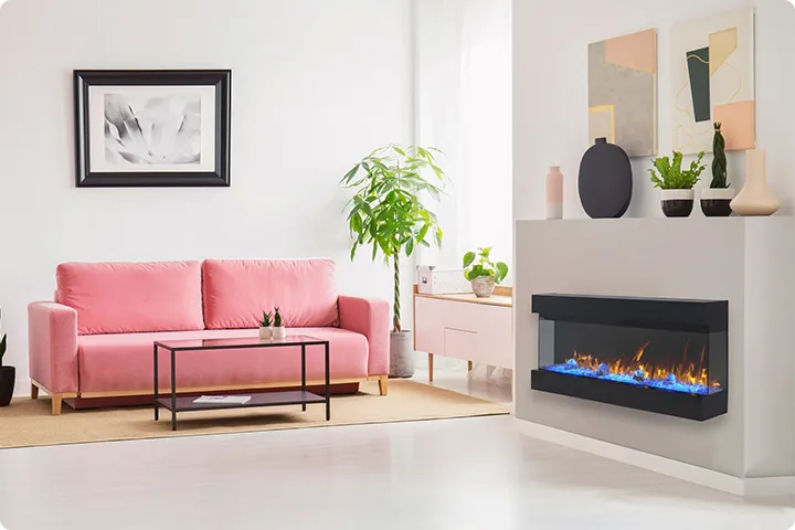 Wall mounted bioethanol fireplaces placed on the wall in modern interior
