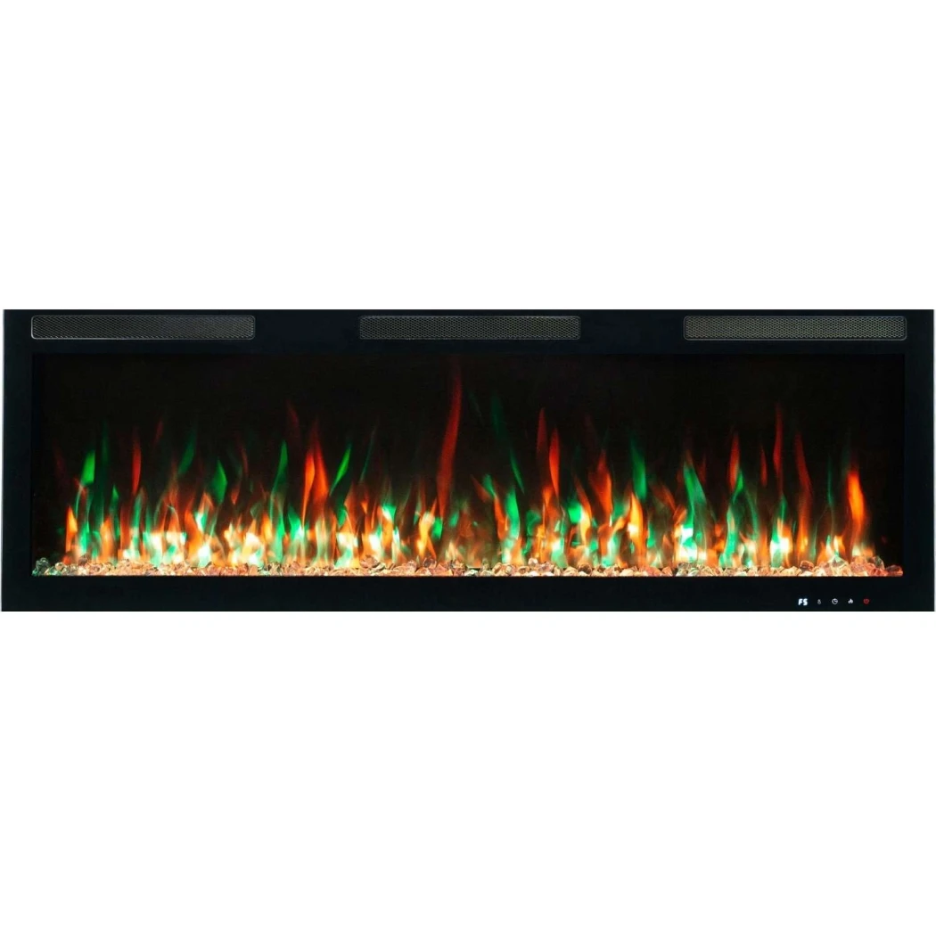 Aflamo Majestic PRO Lareira Elétrica 152 cm (60") – Montada na Parede ou Embutida, Chama LED, Vidro Preto, Controle por App e Voz