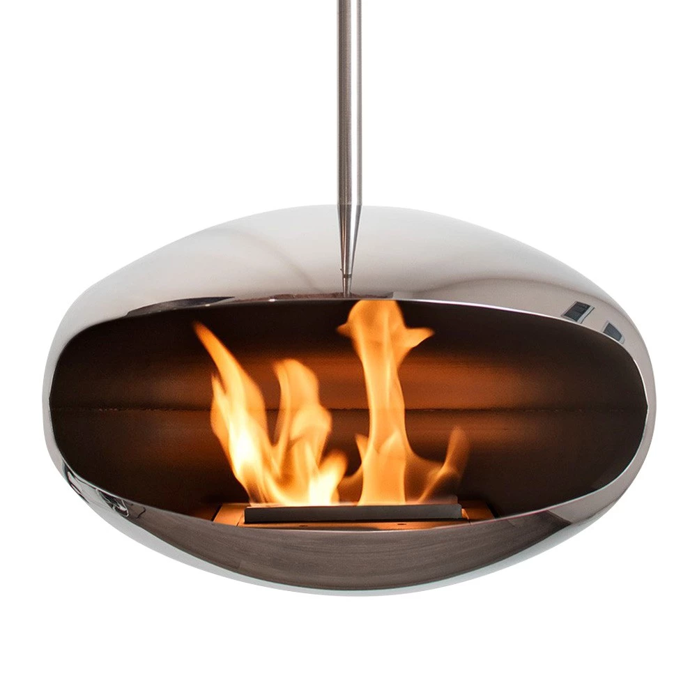 Lareira a Bioetanol da Cocoon Aeris em Aço Polido da Cocoon Fires - Lareira Suspensa na parede - Lareira de bioetanol suspensa na parede