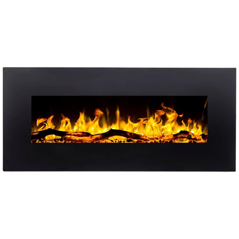Aflamo Albion Lareira Elétrica – Chama LED, montada na parede ou de encastrar, 90 cm a 128 cm, com controlo remoto, acabamento preto moderno
