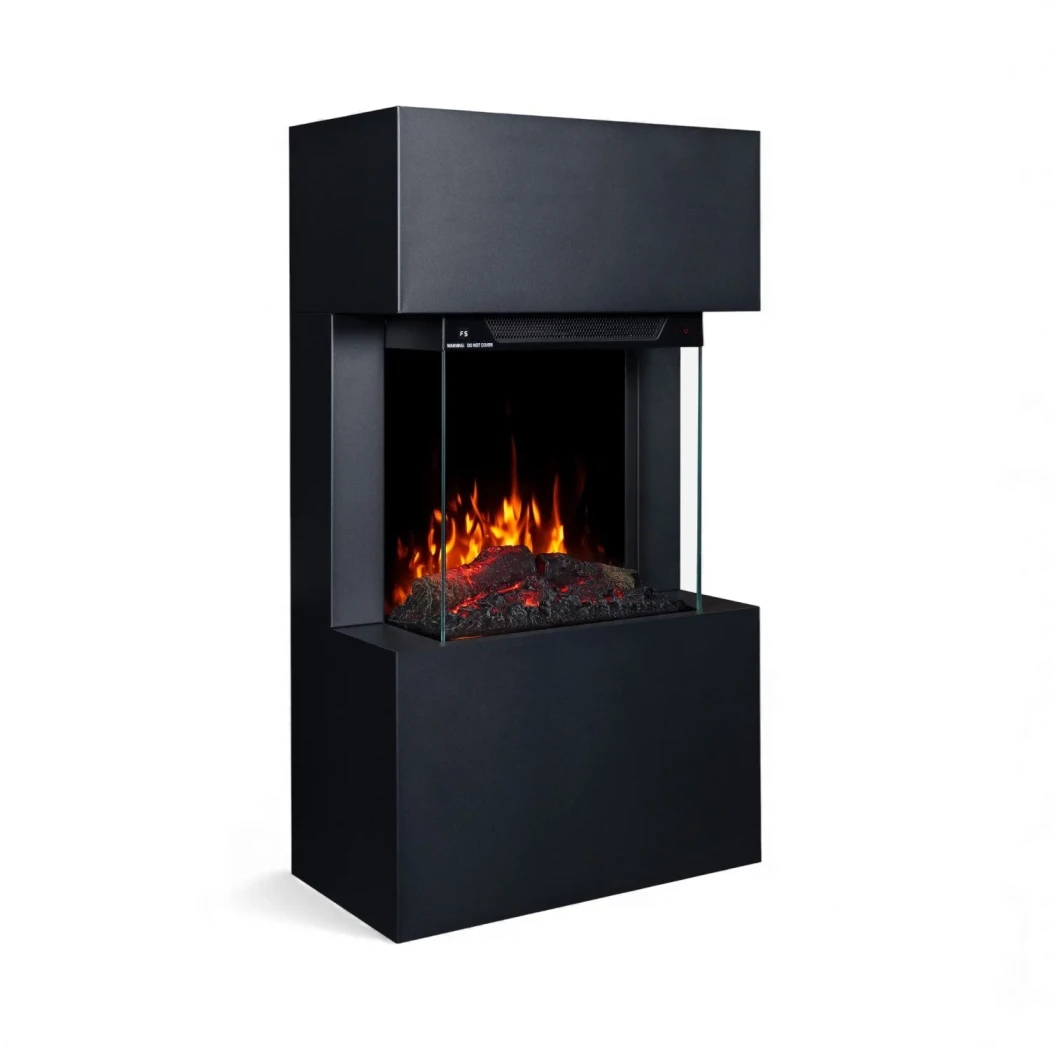 Texel Preto Lareira Elétrica Independente | Efeito de Chama Realista & Aquecimento de 1,5 kW