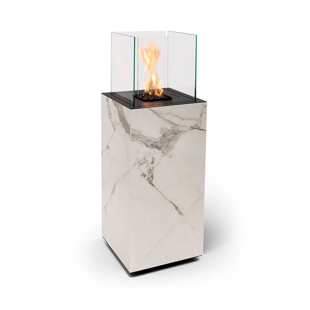 Planika Fires Porto Daze / Laurent em aparência de mármore - Lareira bio automática alta para exterior com rodas - Para o terraço - Até 14 horas de 