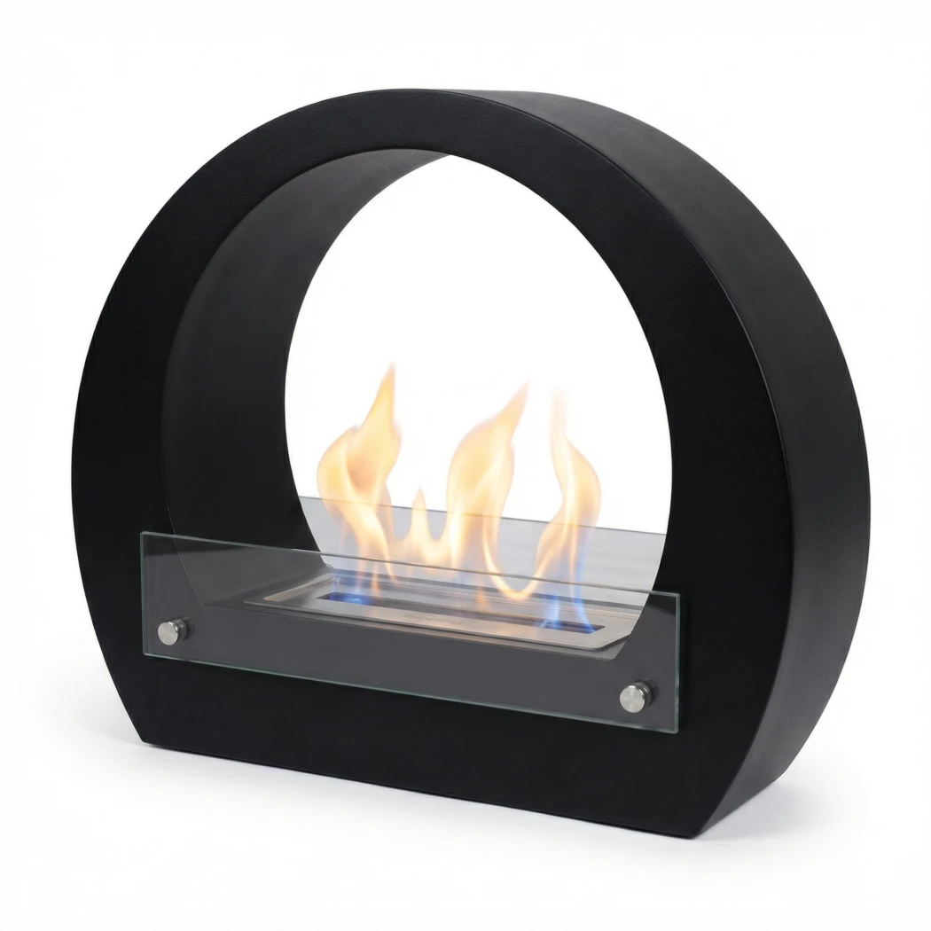 Dallas - Lareira a bioetanol de chão simples em preto com arco largo - ScandiFlames - tempo de queima de até 6 horas