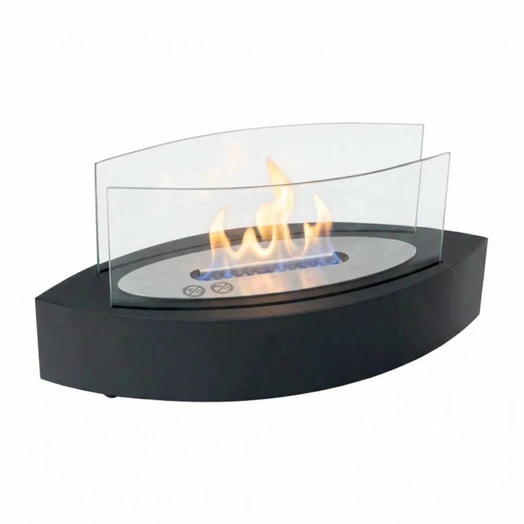 ScandiFlames - Lareira a Bioetanol de Mesa Preta em Forma Oval - com Vidro - para uso interior e exterior