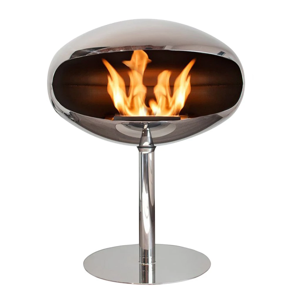 Lareira a Bioetanol Cocoon Pedestal em Aço Polido da Cocoon Fires | Lareira a Bioetanol Portátil em Aço para Piso | Lareira a Bioetanol Independente