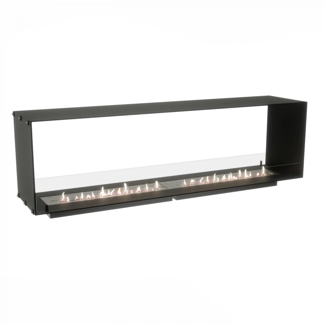 Foco Two 1800 - Lareira a Bioetanol Embutida de Túnel de Dois Lados com 180 cm - Perfeita para paredes divisórias e paredes de TV - Queimador manual 