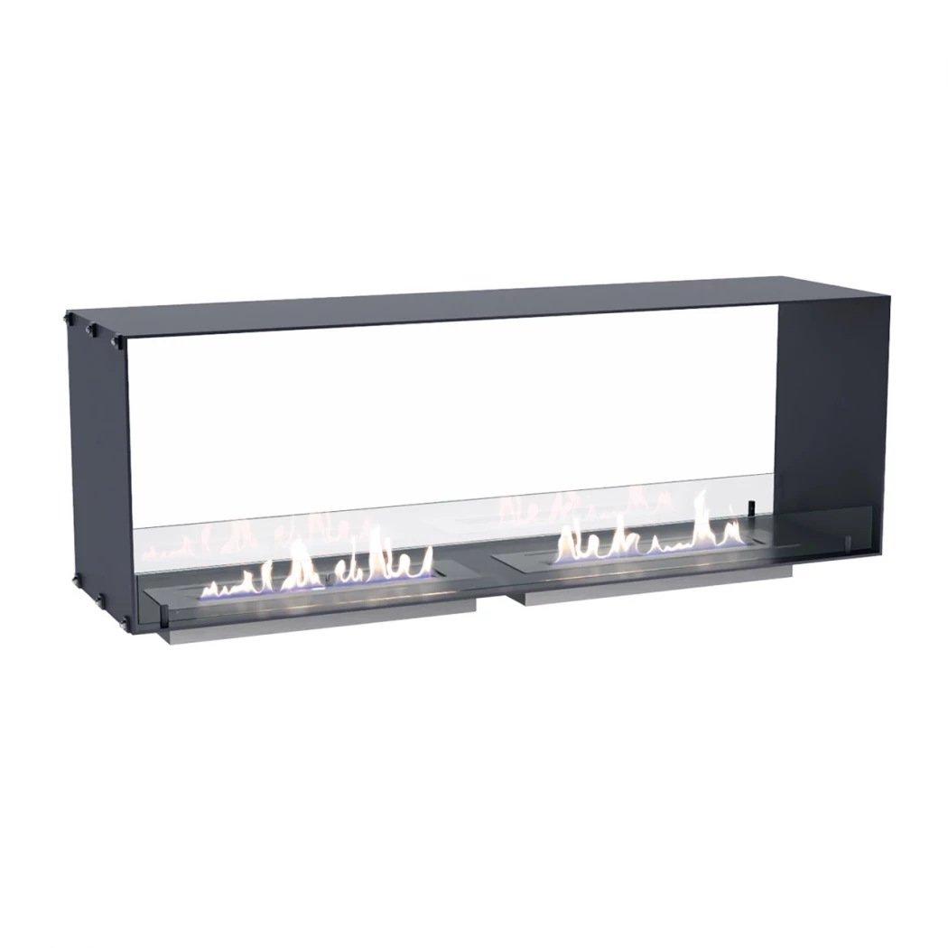 Foco Two 1500 - Lareira embutida de bioetanol de 150 cm de largura - Para parede de TV ou divisória - Escolha entre queimador manual e automático