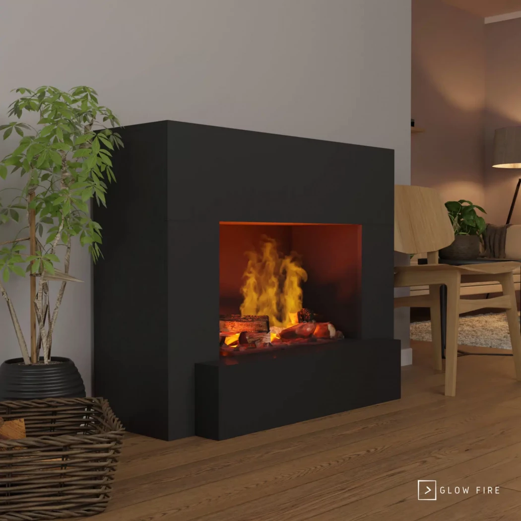 Glow Fire Hauptmann Preto - OMC 600 | Lareira a Vapor de Água Independente – 90 cm x 110 cm x 45 cm