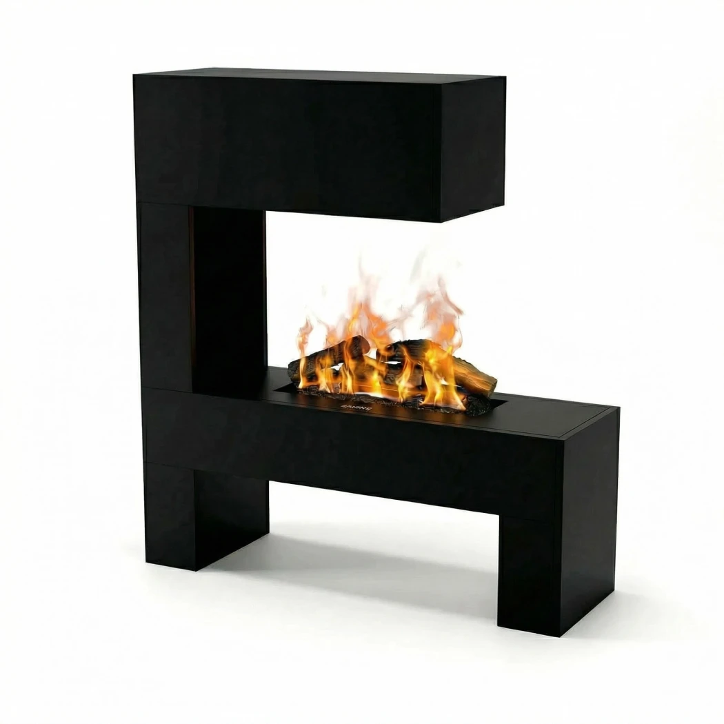 Glow Fire Mozart Preto - OMC 600 | Lareira a vapor de água independente – 120 cm x 110 cm x 35 cm