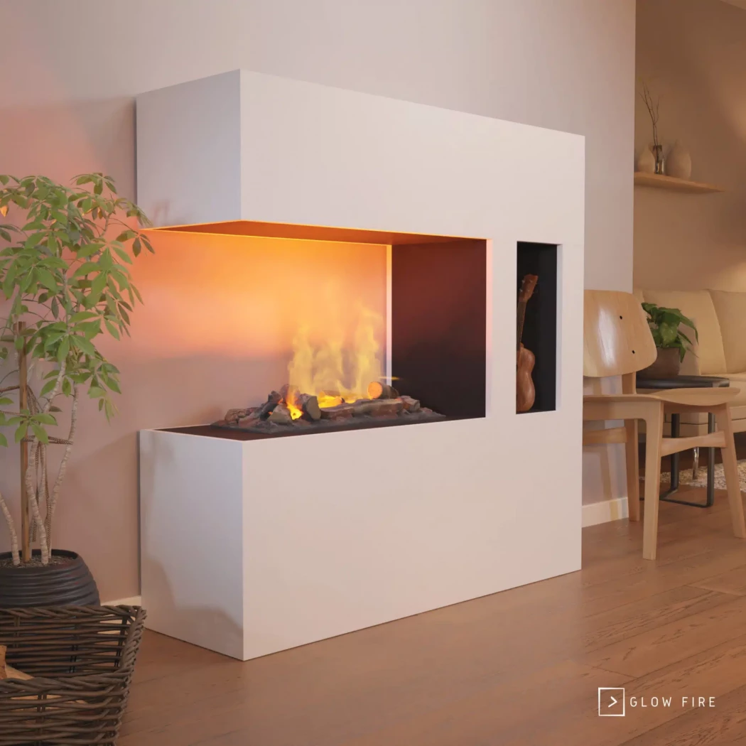 Glow Fire Schiller Pocket Lareira Elétrica (Branco) – Divisória Moderna com Efeito de Vapor, Cassete Opti-Myst 600