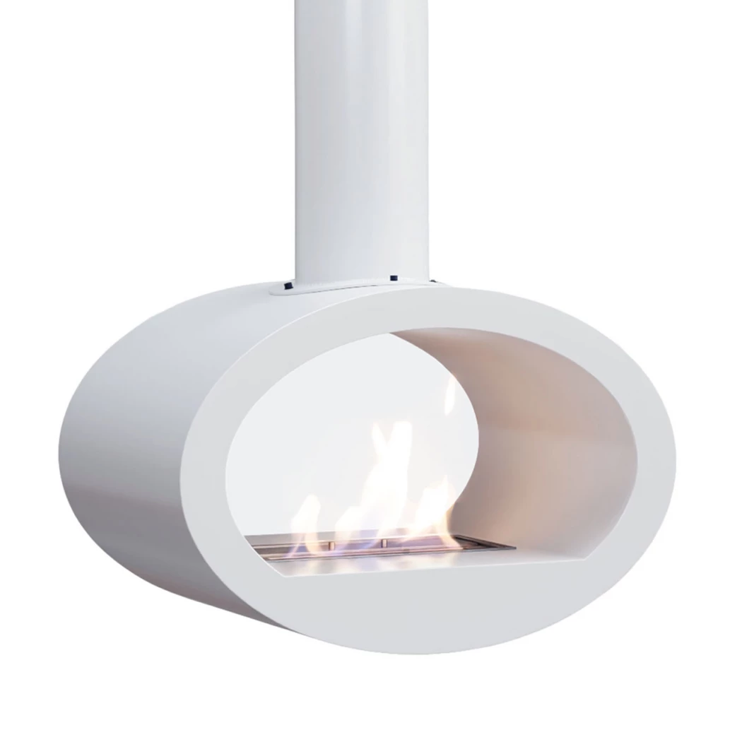 ScandiFlames Toronto White - Lareira a Bioetanol de Montagem no Teto com 2 Lados - Forma Oval Moderna - Até 6 Horas de Tempo de Queima