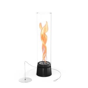 Höfats SPIN Air 1200 - Lareira a bioetanol de mesa preta com vidro cilíndrico alto.