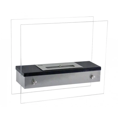 Lareira a bioetanol de mesa em aço e vidro com design quadrado