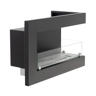 Lareira de bioetanol de canto voltada para a direita para instalação em parede de 65 cm