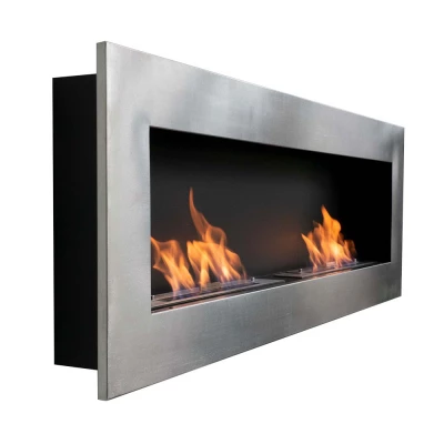 Murus 1600 - Lareira a bioetanol suspensa na parede em aço escovado