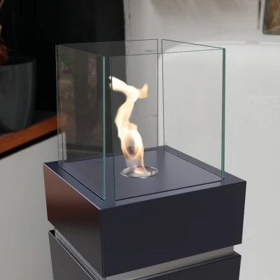 Lareira opulenta em branco com queimador de 0,5 L Lareira a Bioetanol Independente com Topo de Vidro Removível