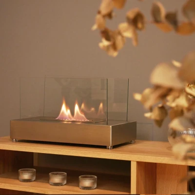 Lambeth em Aço - Pequena Lareira de Bioetanol de Mesa Lambeth em Aço - Pequena Lareira de Bioetanol de Mesa