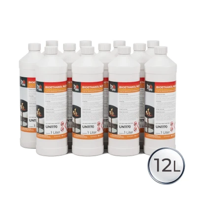 Bioetanol, combustível líquido para a sua lareira biológica, 12 litros 12 garrafas de 1L de combustível líquido de bioetanol