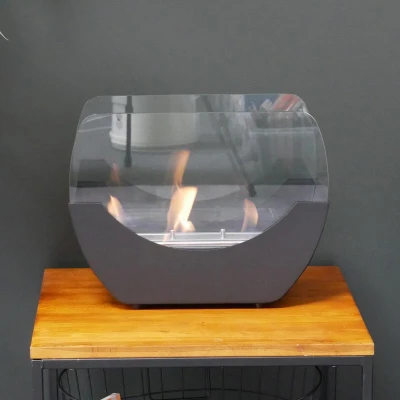 ScandiFlames - Lareira a Bioetanol de Mesa em Forma de Berço em Preto - Com Vidro de Seguranç Lareira a Bioetanol Independente em Forma de Berço Preta
