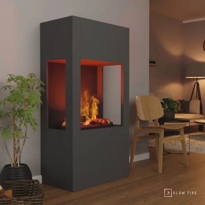 Glow Fire Böll Cinza - OMC 400 | Lareira de Vapor de Água Independente, Cinza, 54 cm x 145 cm x 44 cm