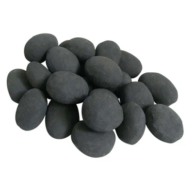 Seixos cerâmicos pretos para decoração de lareira. 24 seixos cerâmicos pretos