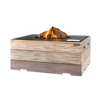 Retangular lareira a gás luz teak & Preto - baixo