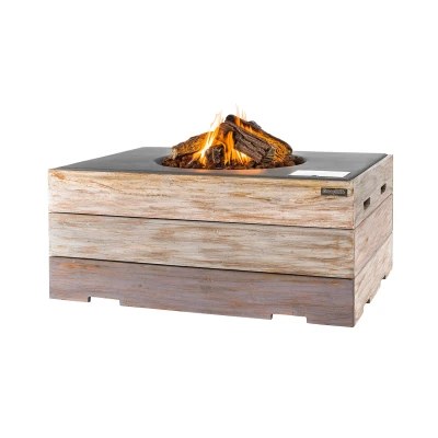 Retangular lareira a gás luz teak & Preto - baixo